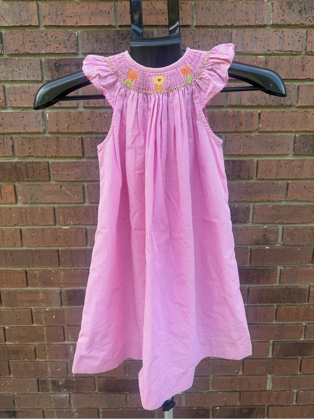 Silly Goose Pink Gingham Smocked Bishop Dress Size 4 Flowers Southern Heirloom